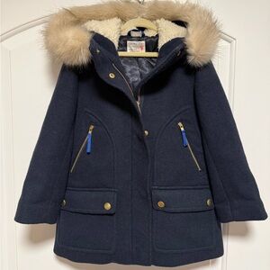 J Crew Crew Cuts kids Coat with Faux Fur Hood